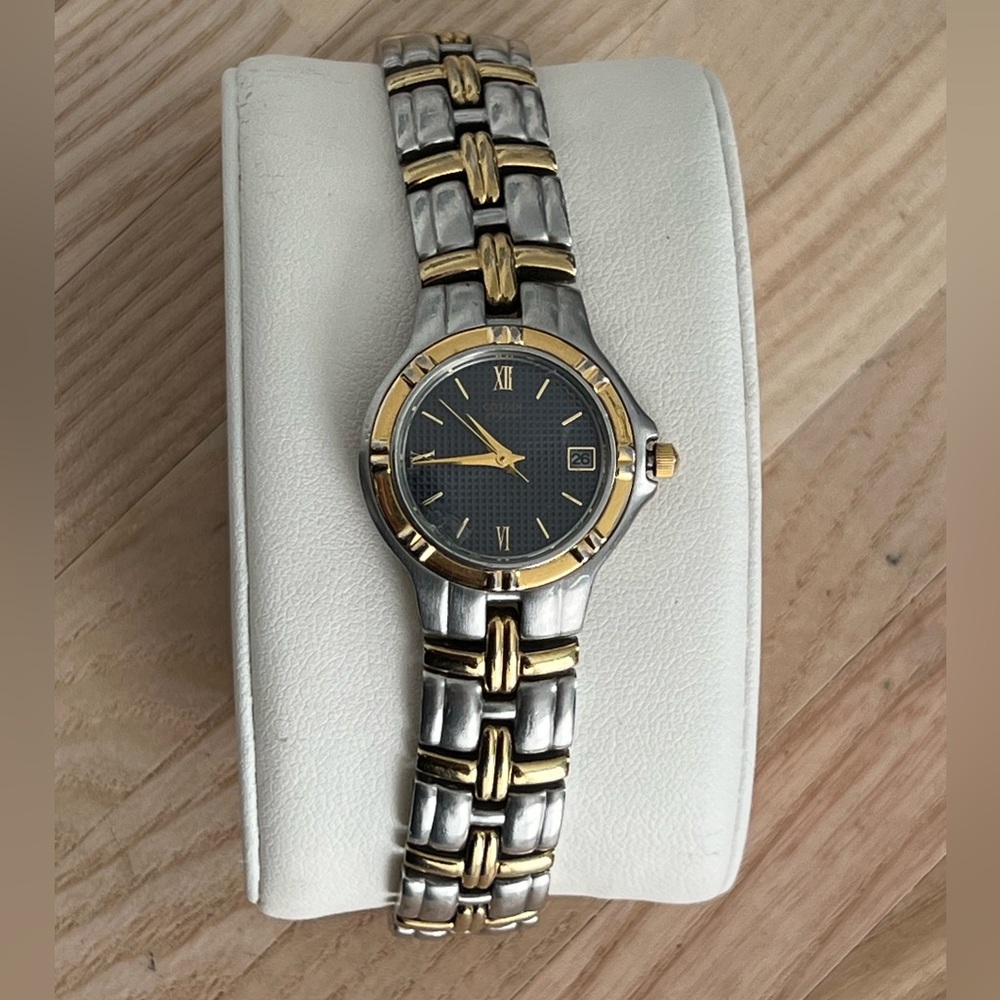 Citizen Elegance Ladies Watch Vintage Two Tone Bracelet Blue Round Dial Date